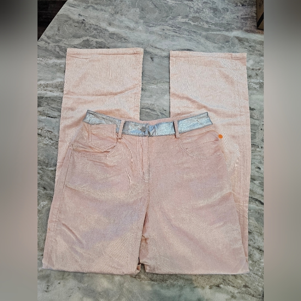 MYMOMENT Spain Blush Pink Corduroy Pants with Metallic Trim EU 38 / US 6